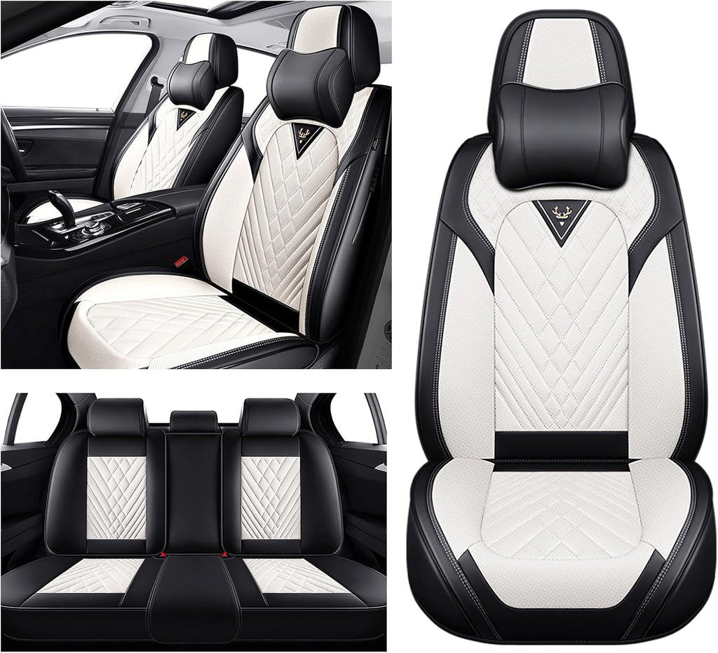 Car Seat Covers for Ford Bronco Sport 2021-2026, Waterproof Nappa Leather Full Set Seat Cover with Headrests, Anti-Slip and Comfortable Automotive Seat Protector&Accessories(Black White)