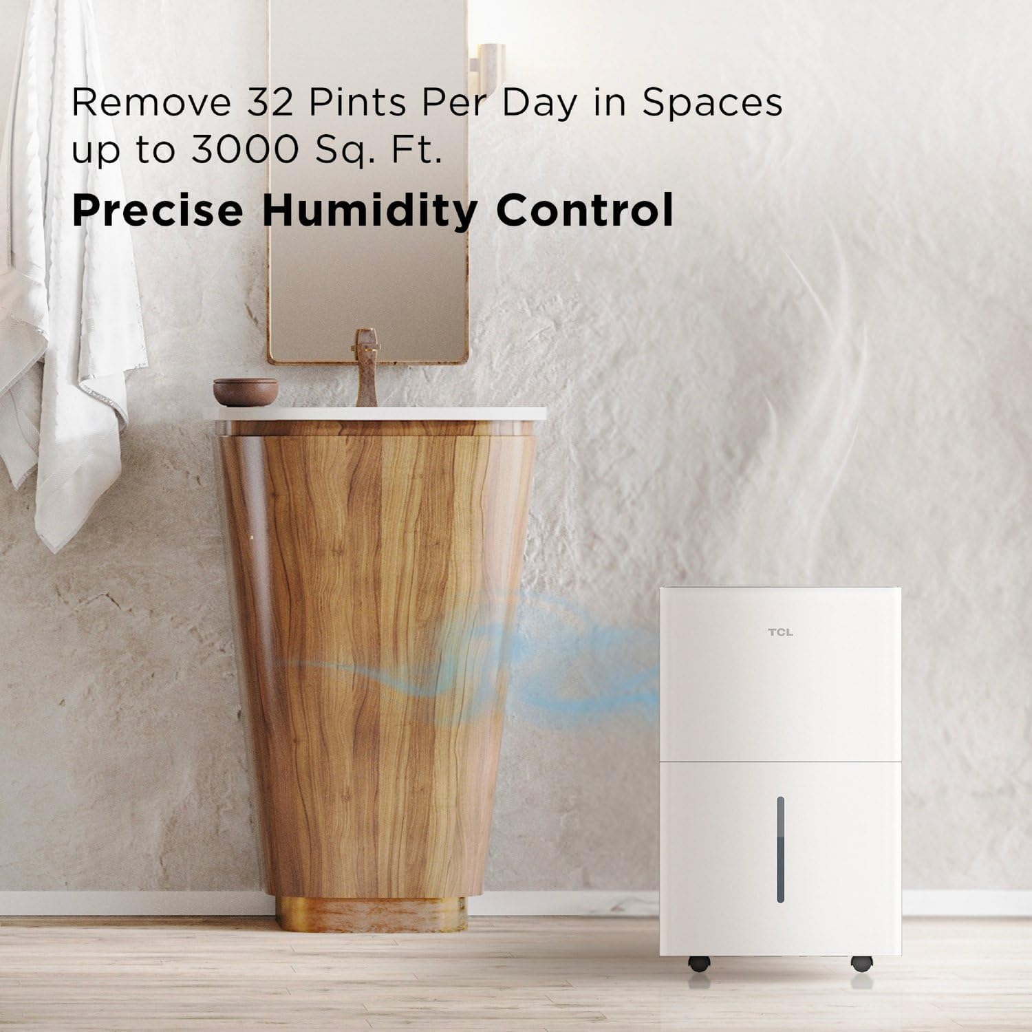TCL 3000 Sq. Ft. Smart Dehumidifier, Energy Star Most Efficient 2024, Ultra-compact, 32 Pints Per Day, for Whole House, Basement, Bathroom & Bedroom, Compatible with Alexa/Google Assistant, (H32D44W)