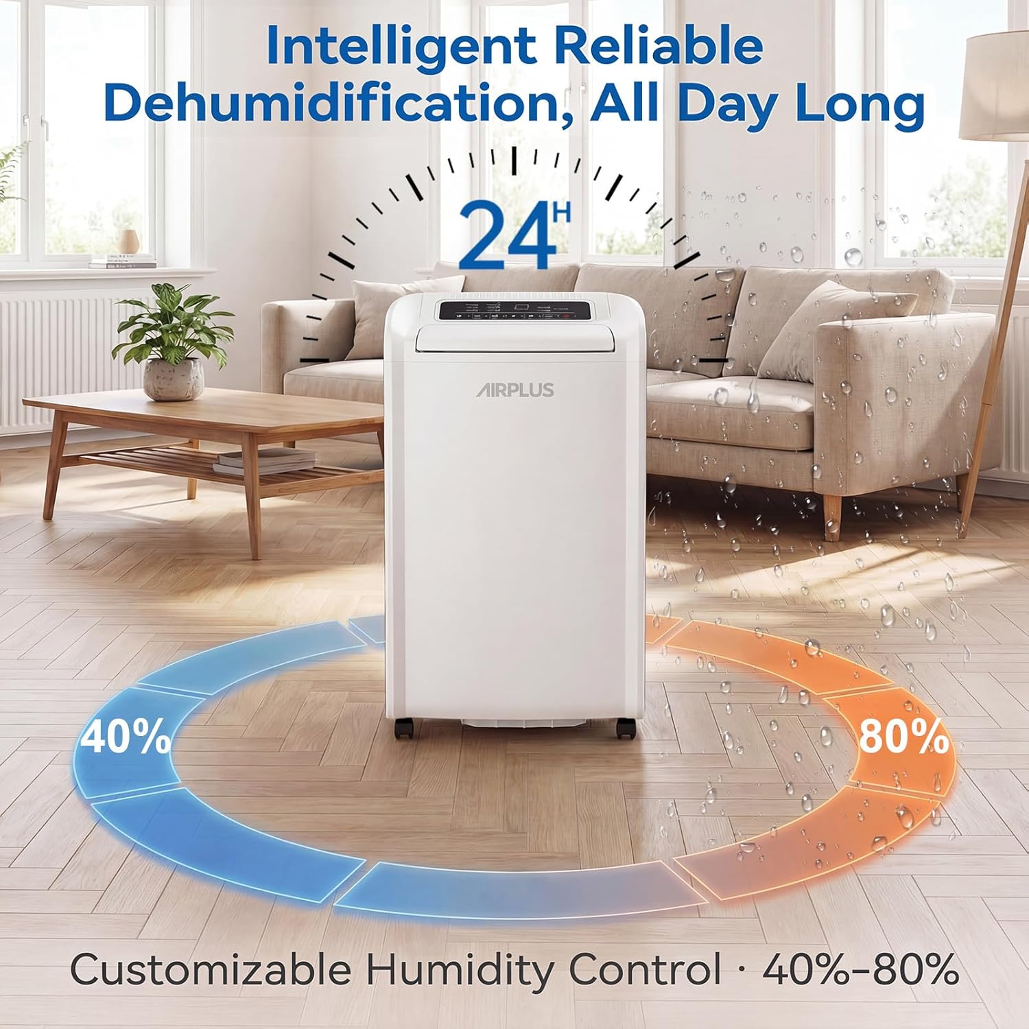 AIRPLUS 4,500 Sq.Ft 70 Pint Dehumidifier for Basements and Home-with Drain Hose,Efficient,Energy-with Dual Protection and 4 Smart Modes,24H Timer,Defrost,for Large room