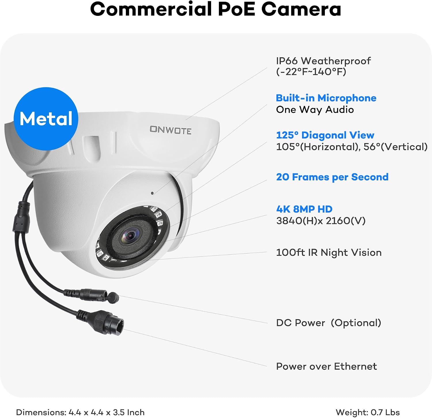 ONWOTE 8 Channel 4K NVR PoE Security Camera System, 6X 8MP Wired Outdoor IP Cameras, 125° FoV, AI Human Vehicle Detection, 8CH NVR 2TB Record Video Audio, CCTV Surveillance Kit for Home Businesses