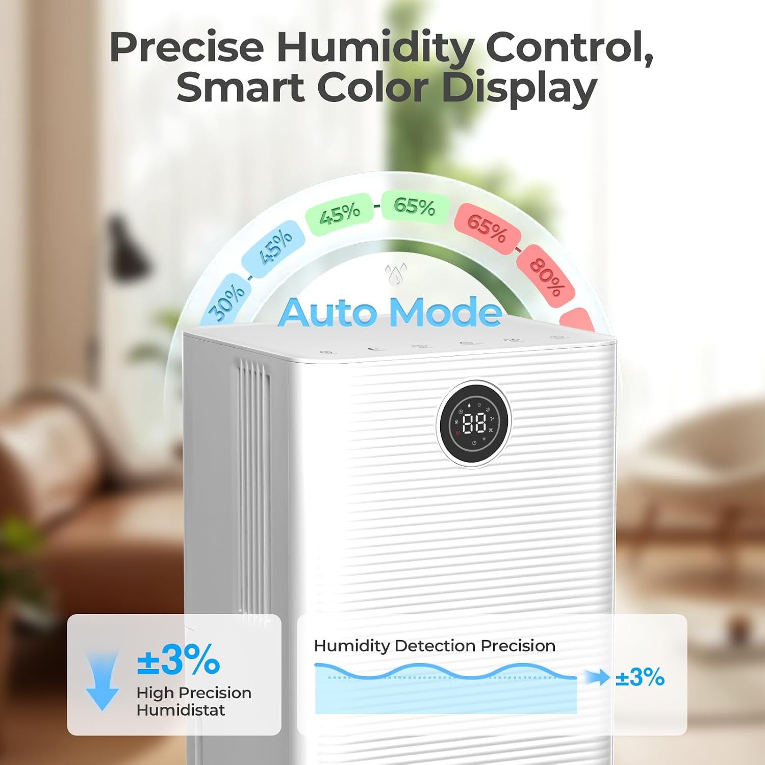 Electactic 25 Pint Dehumidifier for Bedroom Bathroom Basement, 38dB Quiet, Precise Humidity Control, 3 Modes, Drain Hose & 0.53 Gal Water Tank, Small 1800 Sq.ft Dehumidifiers for Apartment RV Dorm