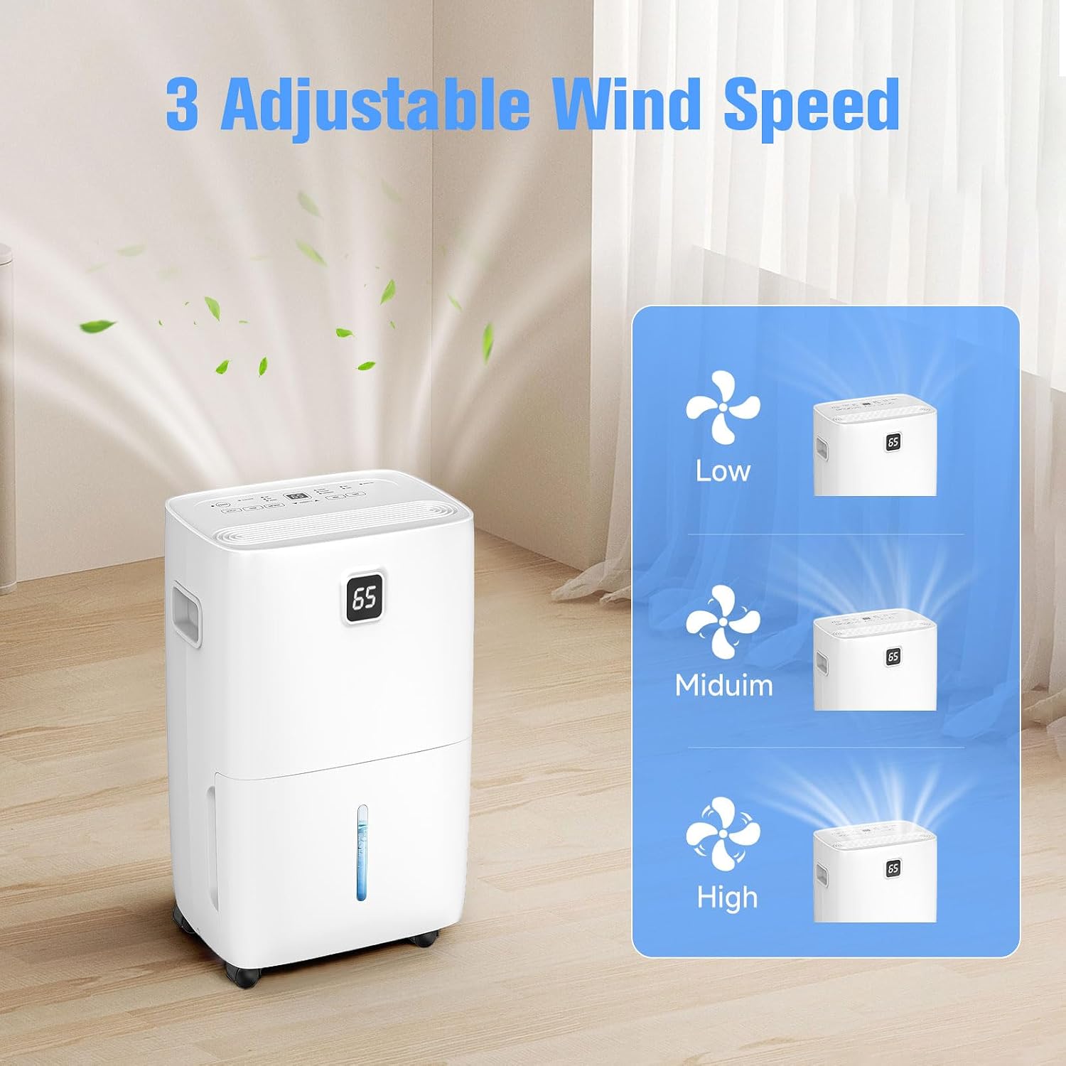 80 Pint Dehumidifier - Up to 5,000 Sq Ft, for Basement, Bedroom, Bathroom, Living Room, Home, Garage | 3 Fan Speeds, Smart Humidity Control, Auto Drain, Easy Move Wheels