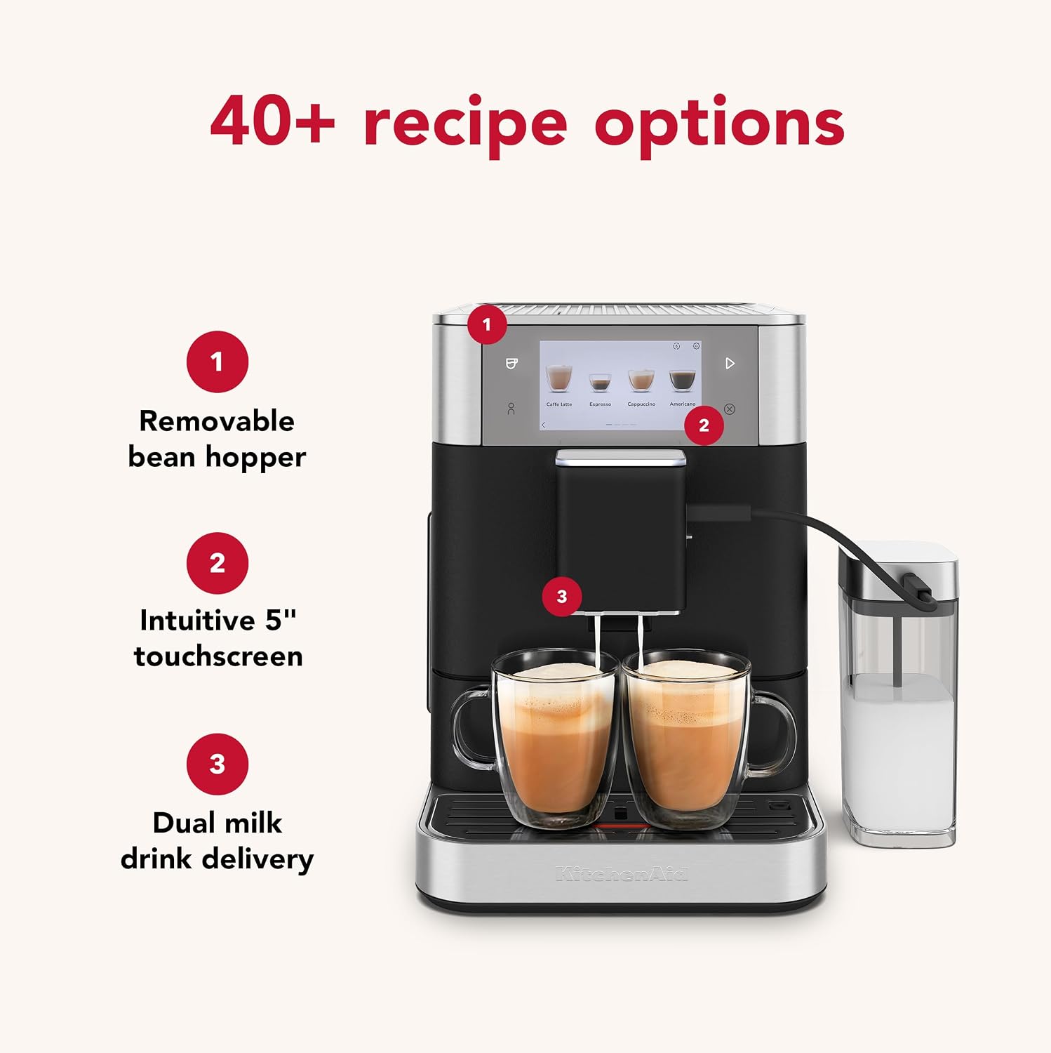 KitchenAid Fully Automatic Espresso Machine KF8 with Milk Attachment & Plant Based Milk Options, KES8558BK, Cast Iron Black
