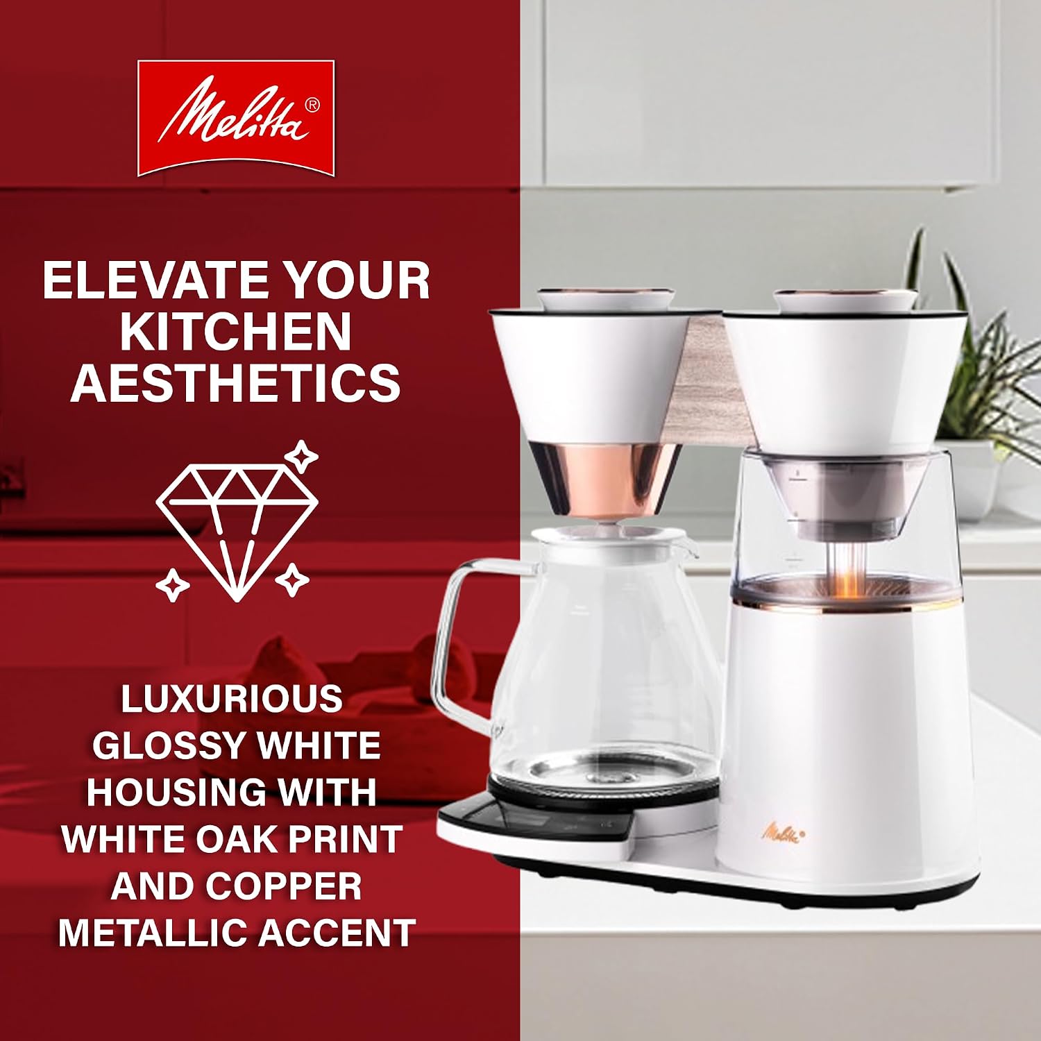 Melitta Vision 12-Cup Drip Coffee Maker, Automatic and Programmable, 96oz Capacity with 5-Pack Coffee Filters | White