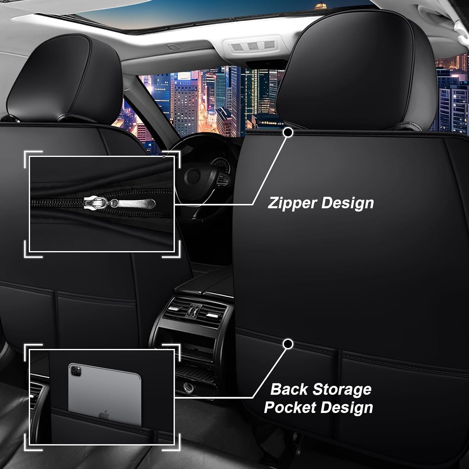 Car Seat Cover Full Set for Kia EV9 Seat Covers 2024-2025, Nappa Leather Waterproof Seat Covers for Cars, Airbag Compatible, Universal Automotive Seat Covers(Luxury Full Set/Black Blue)