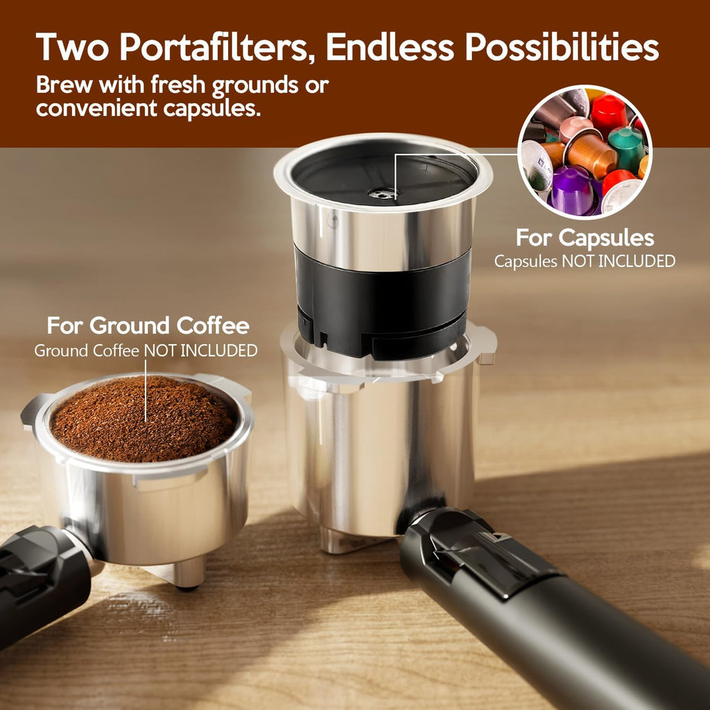 20 Bar Espresso Machine Semi-Automatic, Professional Coffee Maker with Milk Frother Steam Wand & 45OZ Removable Water Tank, Home Barista System for Cappuccino, Latte, Americano-Stainless Steel-Blue