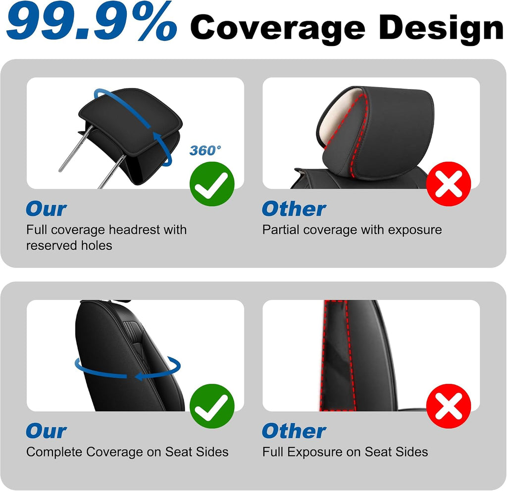 Truck Seat Covers Fit for 2007-2025 2026 Chevrolet Chevy Silverado & GMC Sierra 1500 2500 3500 HD Crew Double Extended Cab Waterproof Leather Seat Protectors (2pc Front Only, Black & Gray)