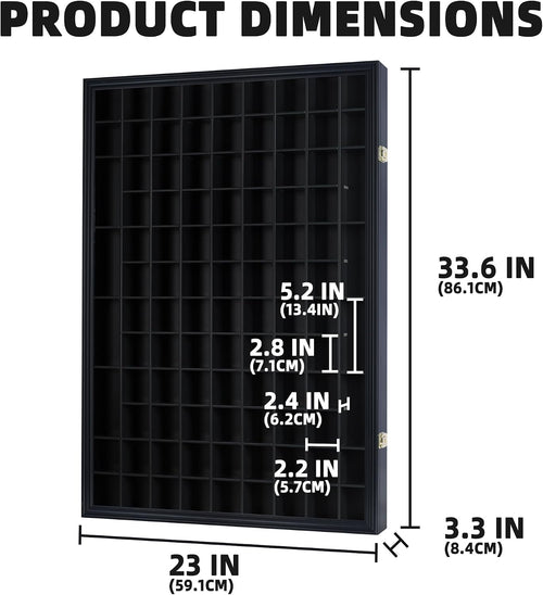 100 Shot Glass Display Case Holder Shadow Box Wall Cabinet, with Acrylic Door (Black Finish)