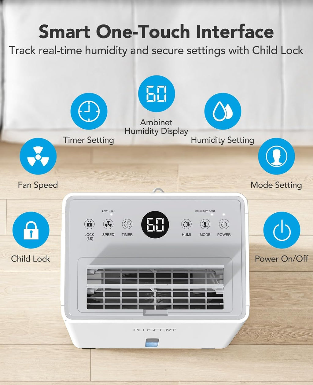 PLUSCENT 21 Pint Dehumidifier for Basement and Home, 1500 Sq Ft Portable Dehumidifier with Drain Hose, Quiet Smart Humidity Control for RV, Bedroom & Bathroom, Auto Defrost, 24H Timer