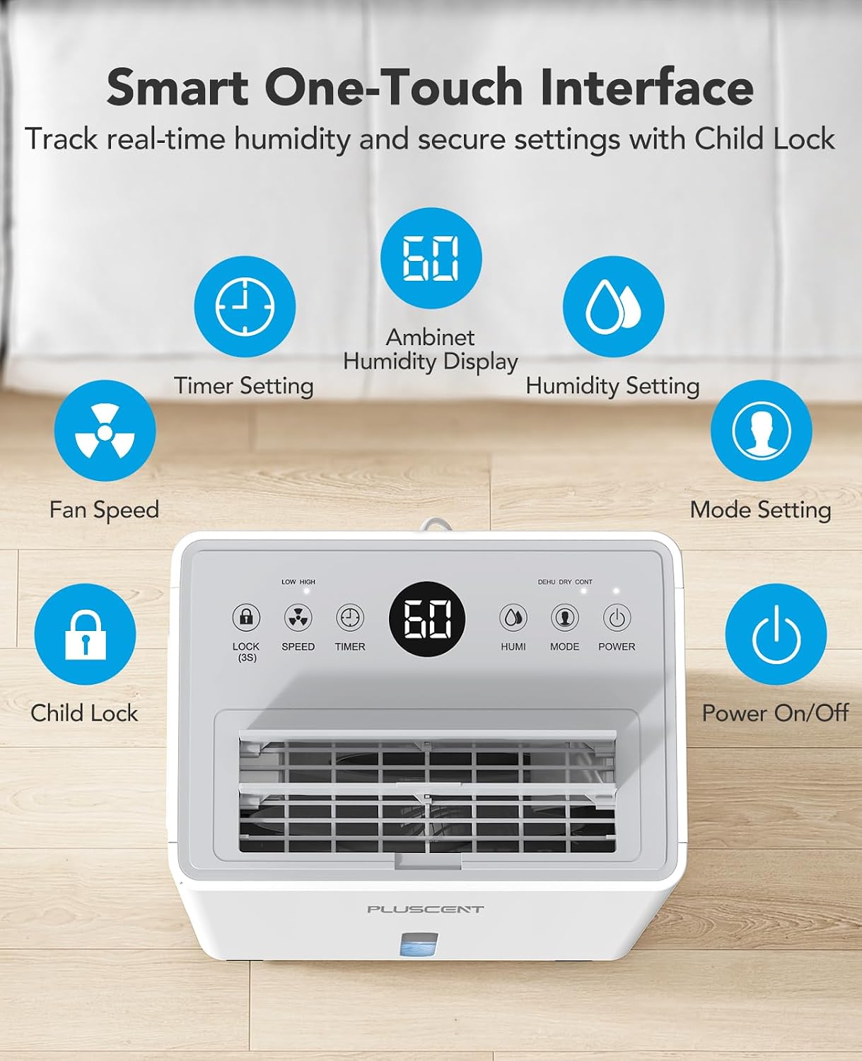 PLUSCENT 21 Pint Dehumidifier for Basement and Home, 1500 Sq Ft Portable Dehumidifier with Drain Hose, Quiet Smart Humidity Control for RV, Bedroom & Bathroom, Auto Defrost, 24H Timer