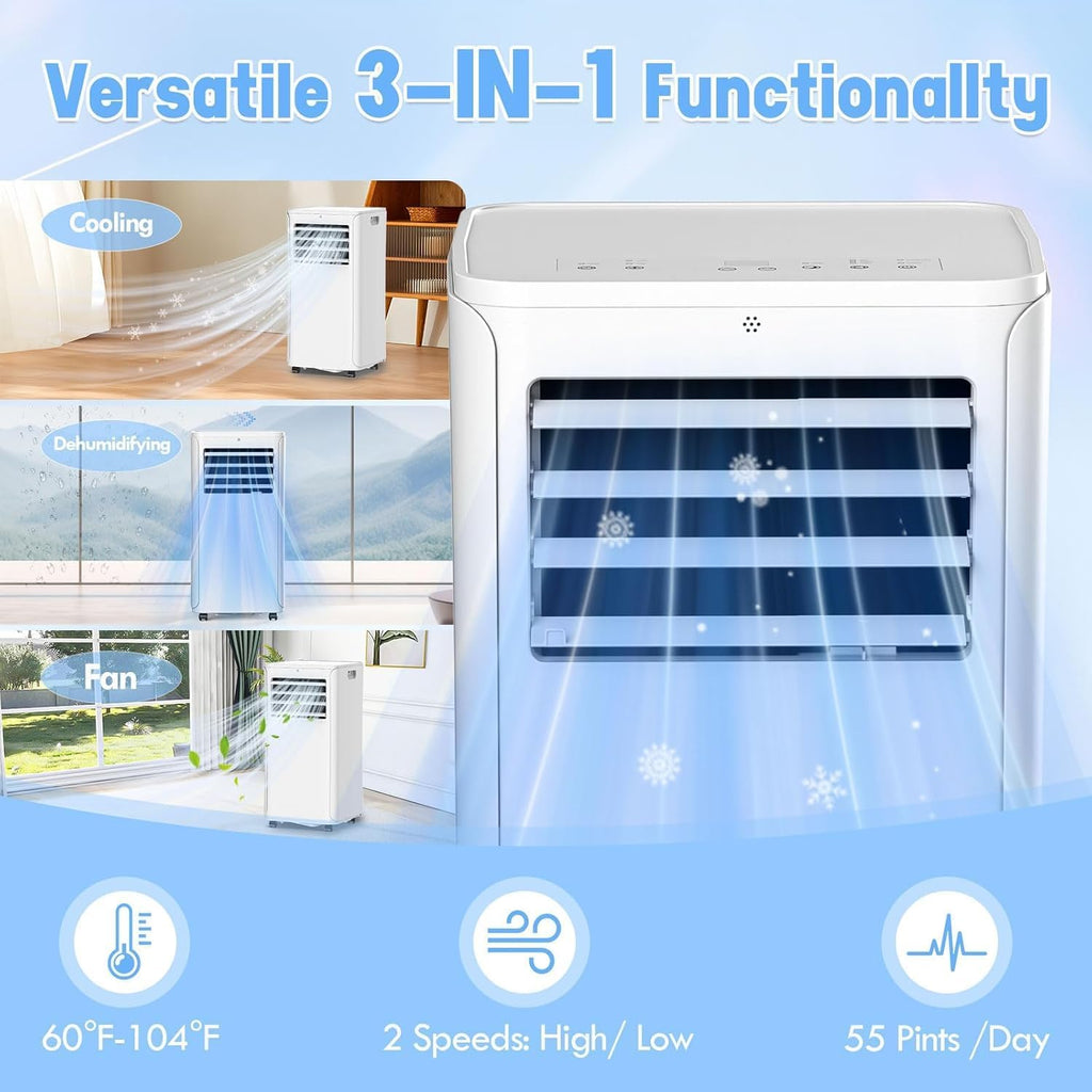 12,000 BTU Portable Air Conditioner With Heat, Wifi 3-in-1 AC Unit with Dehumidifier & Fan, Quiet Operation for Bedroom, Cools up to 550 sq.ft, 24-Hour Timer, Remote & Window Installation Kit