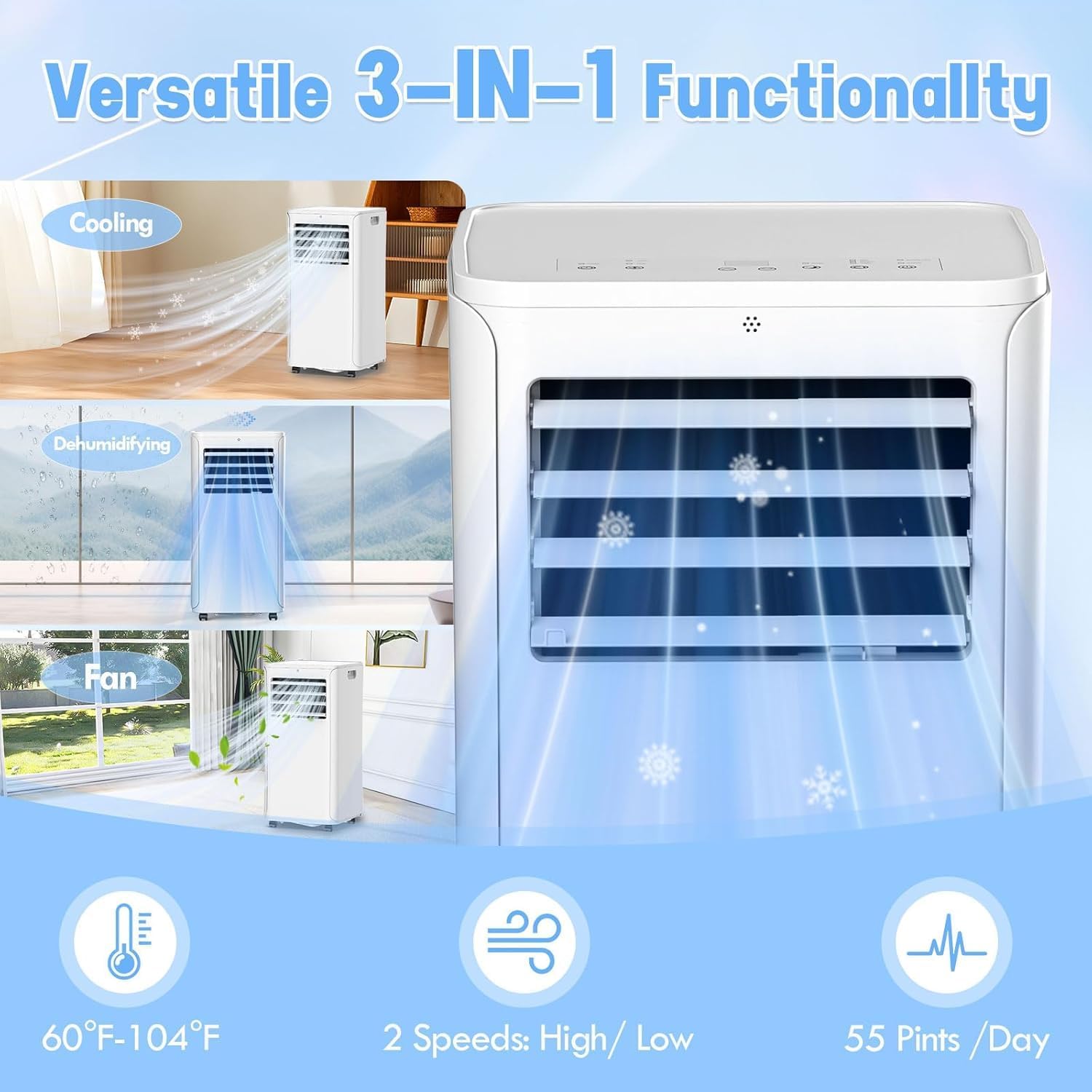 12,000 BTU Portable Air Conditioner With Heat, Wifi 3-in-1 AC Unit with Dehumidifier & Fan, Quiet Operation for Bedroom, Cools up to 550 sq.ft, 24-Hour Timer, Remote & Window Installation Kit