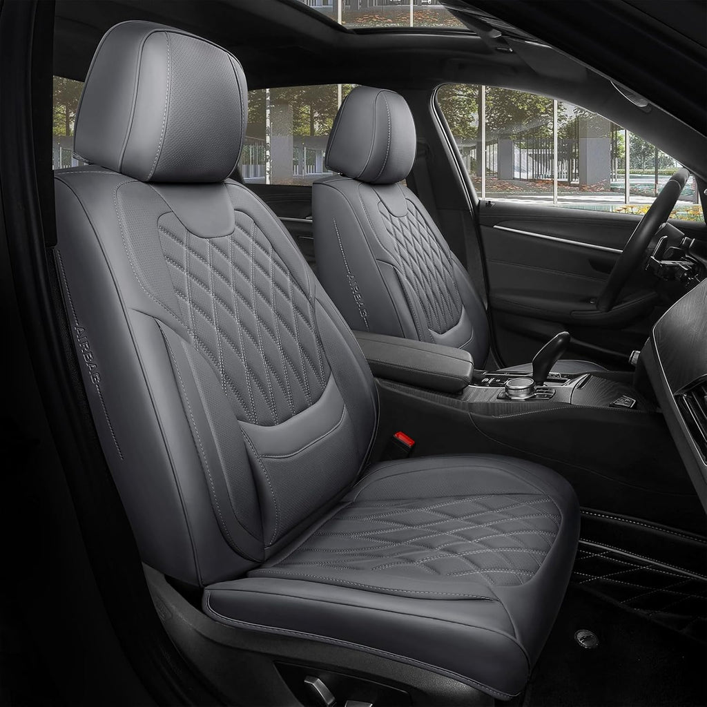 FREESOO Front Car Seat Covers - Luxury Breathable Waterproof Faux Leather Car Seat Cushion Protectors with Lumbar Support, Universal Fit for Most 5 Seats Vehicles, Sedans, Hatchbacks, and Trucks, Gray