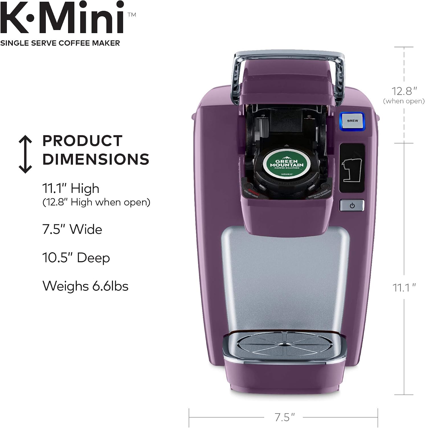 Keurig K15 Coffee Maker, Single Serve K-Cup Pod Coffee Brewer, 6 to 10 Oz. Brew Sizes, Black Plum