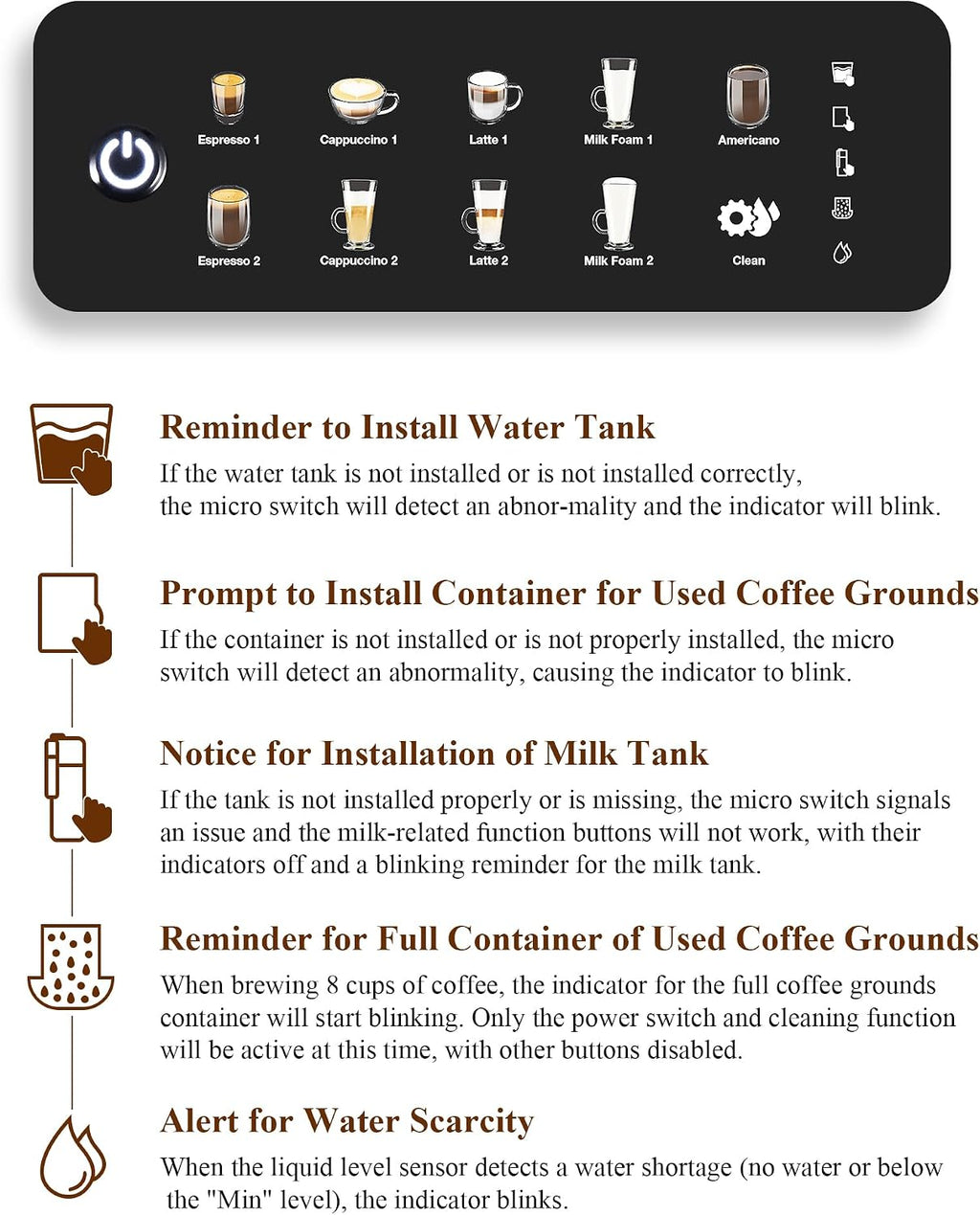 Chef Robot Automatic Espresso Machine Coffee Maker 12 Cup with Grinder Cappuccino Latte Americano Machine with Milk Frother for Home/Office (Gray)
