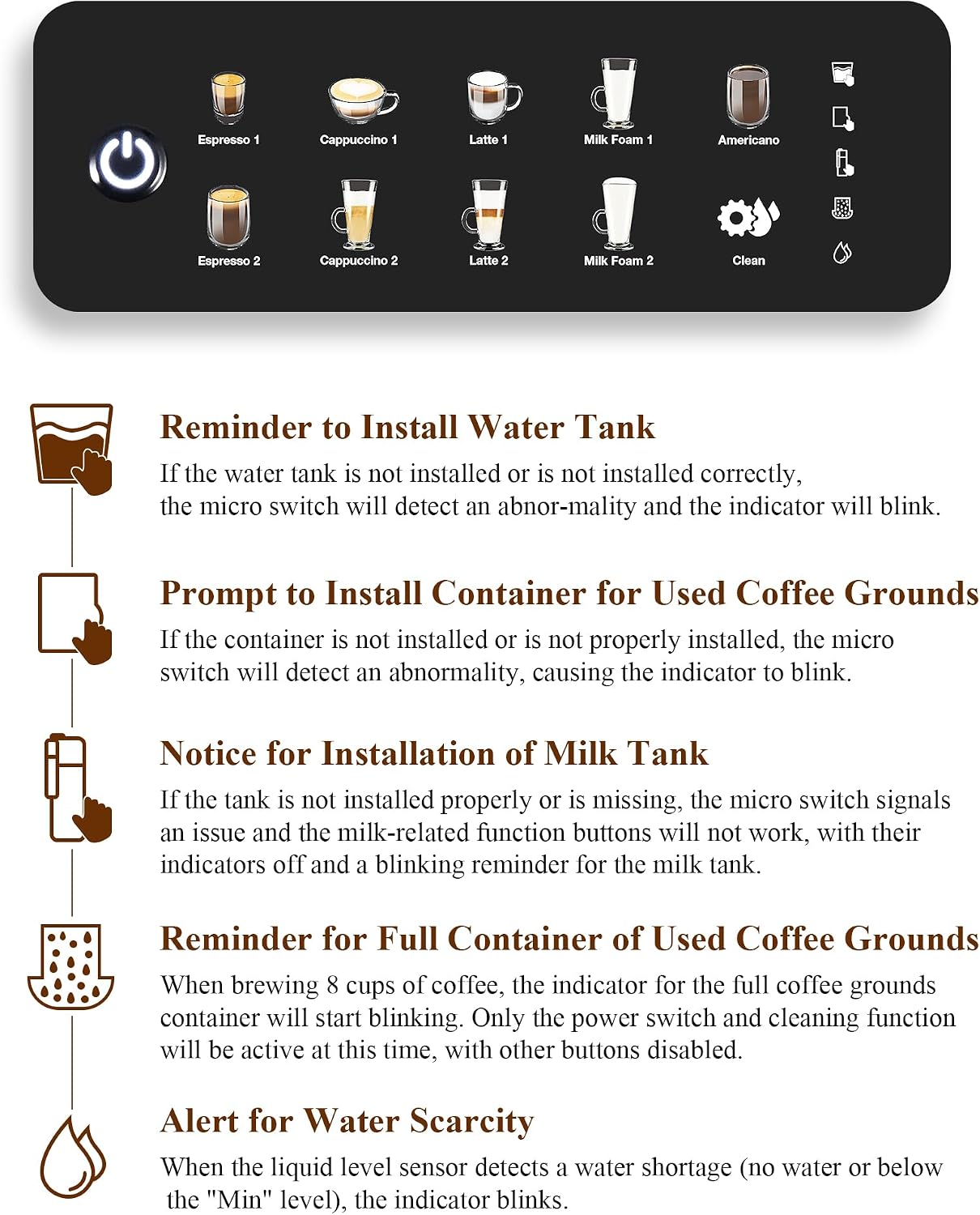 Chef Robot Automatic Espresso Machine Coffee Maker 12 Cup with Grinder Cappuccino Latte Americano Machine with Milk Frother for Home/Office (Gray)