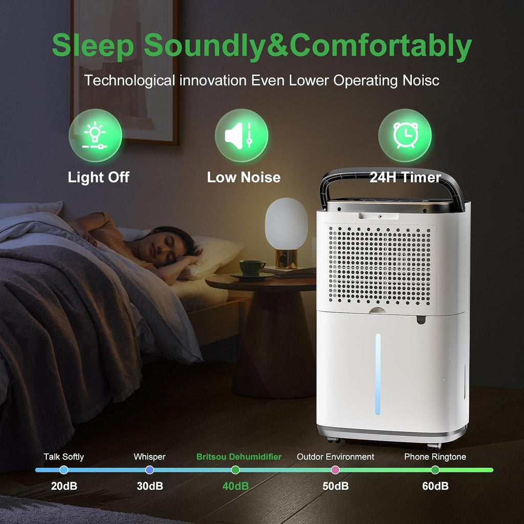 55 Pint Portable Dehumidifier with Drain Hose for Basements, 5,200 Sq. Ft. Dehumidifiers Auto Drain or Manual Drainage, Quiet Dehumidifier for Home with 6L Water Tank