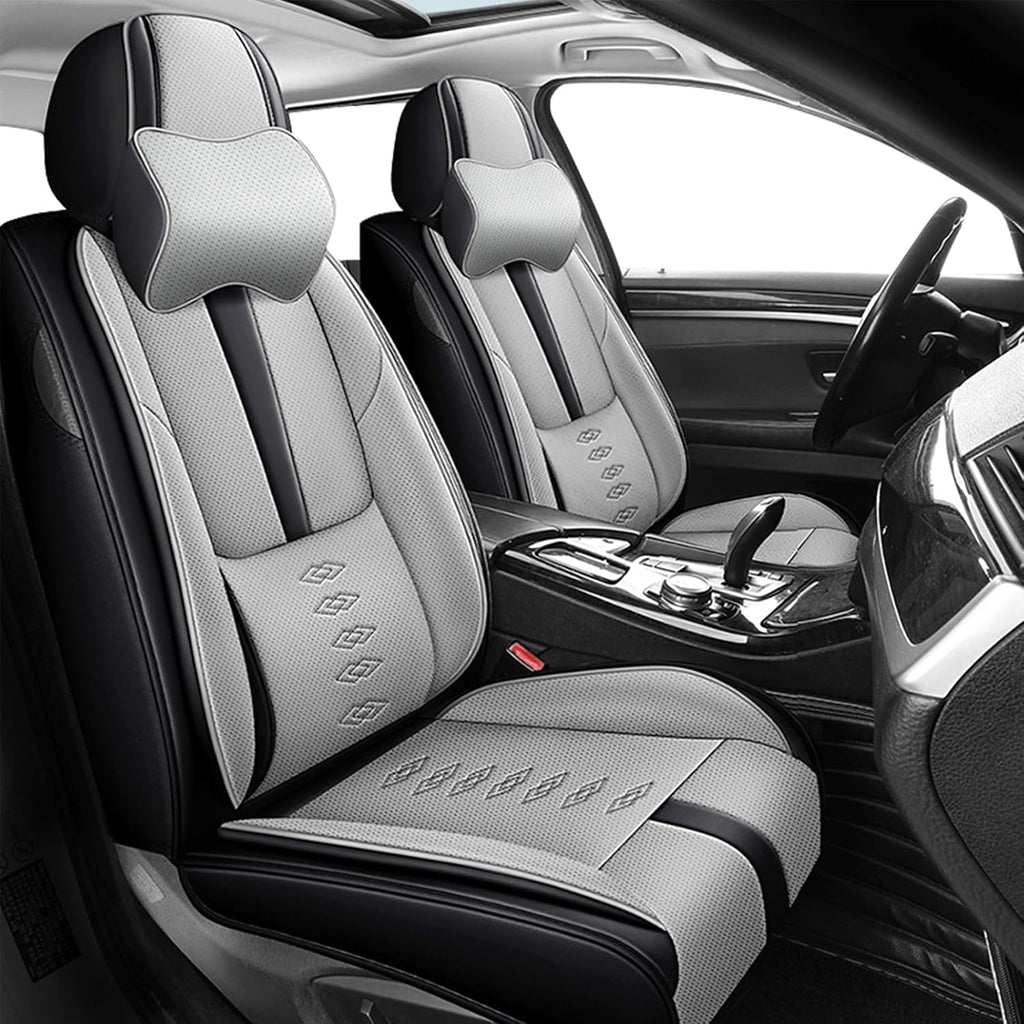 Leather Seat Covers for Lexus TX 500h 2024 2025,Car Seat Covers Front Set,Waterproof Car Seat Protectors with Airbag,Comfort Interior Cover Seats for Cars(Black+Grey,Pillows)