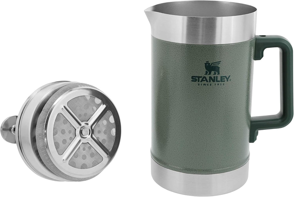 STANLEY Classic Stay-Hot French Press Coffee Maker 48 oz | 5 Minute Brew,4 Hours Hot | Mesh Filter for Coffee Grounds-| Insulated Stainless Steel French Press-| BPA-Free-| Hammertone Green,(Pack of 2)
