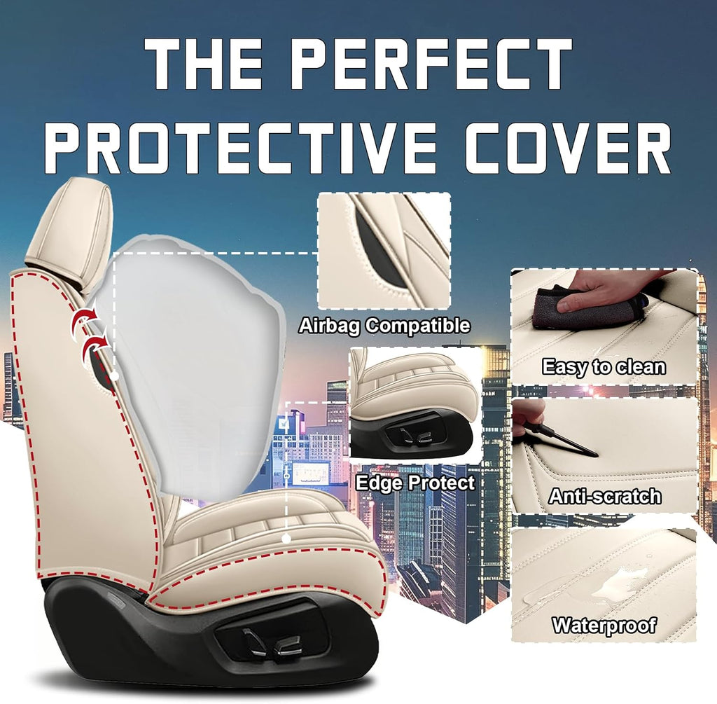 Car Seat Cover Full Set for Kia EV9 Seat Covers 2024-2025, Nappa Leather Waterproof Seat Covers for Cars, Airbag Compatible, Universal Automotive Seat Covers(Luxury Full Set/Beige)