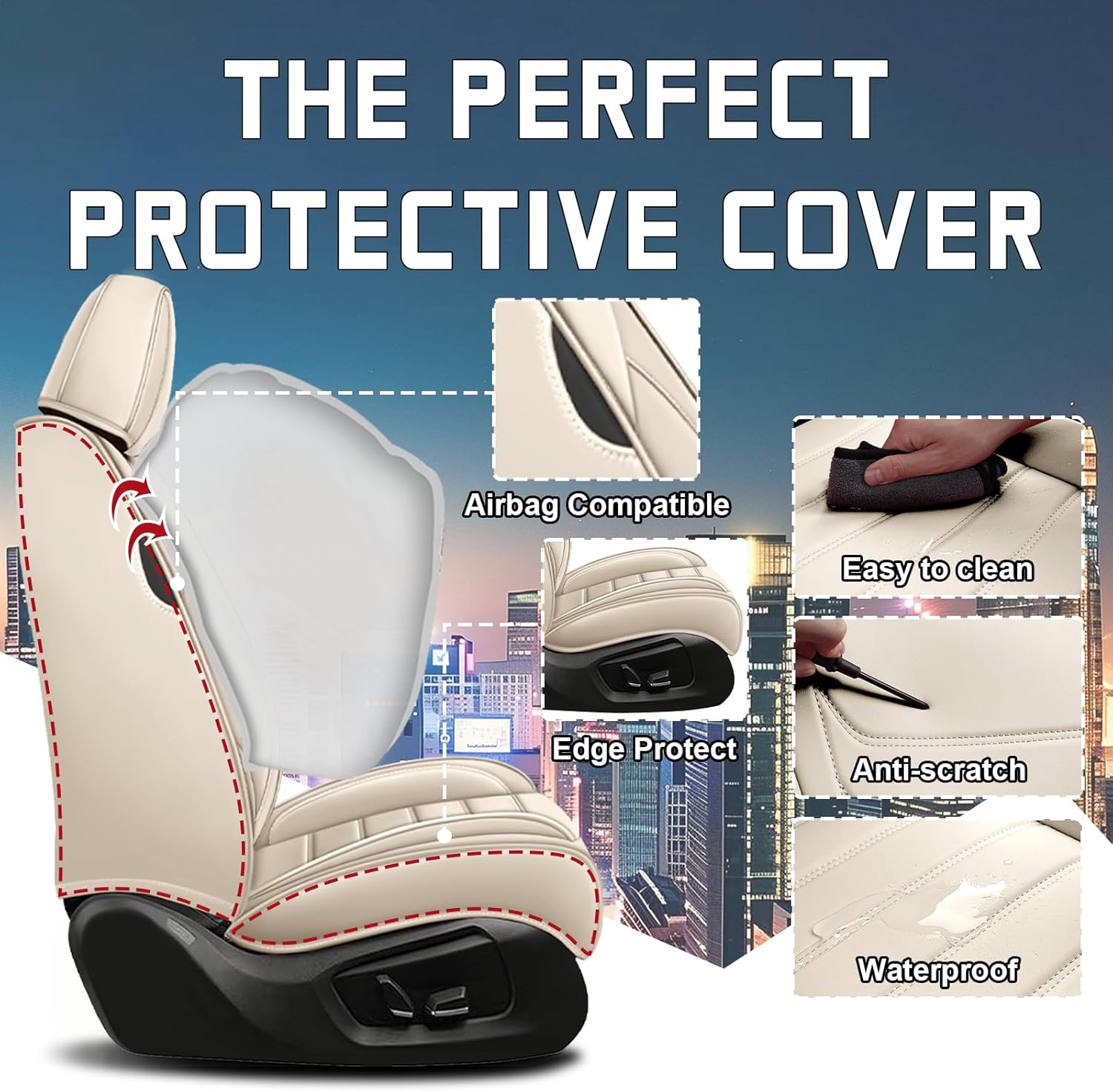 Car Seat Cover Full Set for Buick Envista Seat Covers 2024-2025, Nappa Leather Waterproof Seat Covers for Cars, Airbag Compatible, Universal Automotive Seat Covers (Standard 5 Seats/Beige)