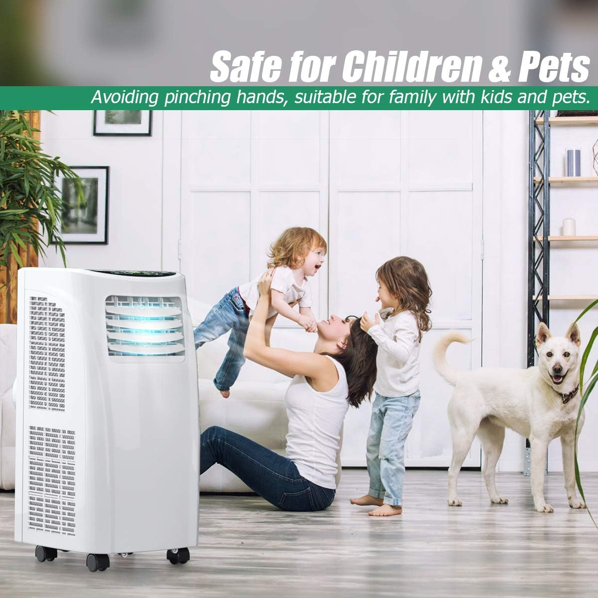 COSTWAY 8000 BTU Portable Air Conditioner, 3-in-1 Air Cooler w/Built-in Dehumidifier, Fan Mode, Sleep Mode, Remote Control& LED Display, Rooms Up to 230+ Sq. ft, for Home Office (White)