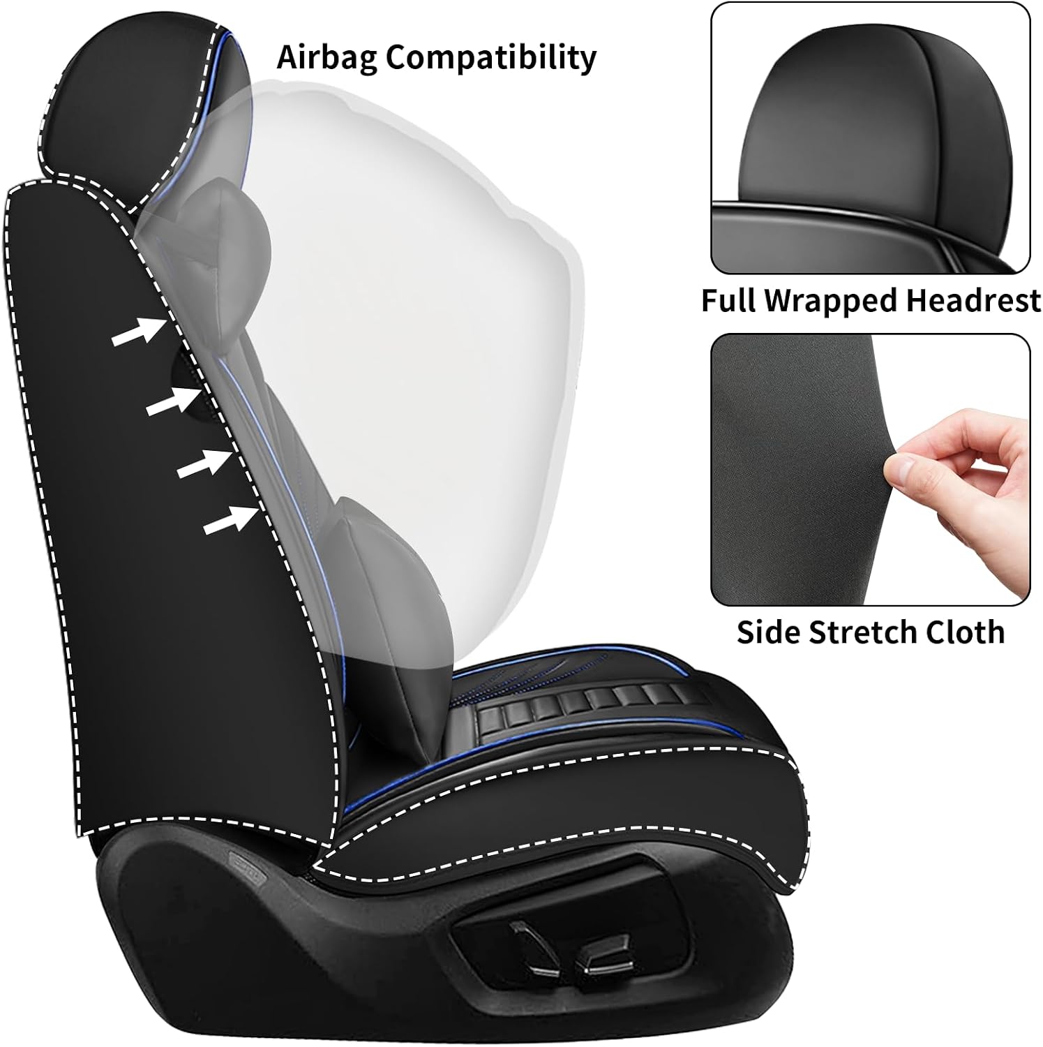 2 Car Seat Covers for Honda Pilot 2000-2025, Waterproof Seat Cover, Heavy Duty Scratch Proof Car Seat Protector, Nonslip Durable Seat Covers, Car Seat Cushion with Pillows(Luxury,Blue,Black)