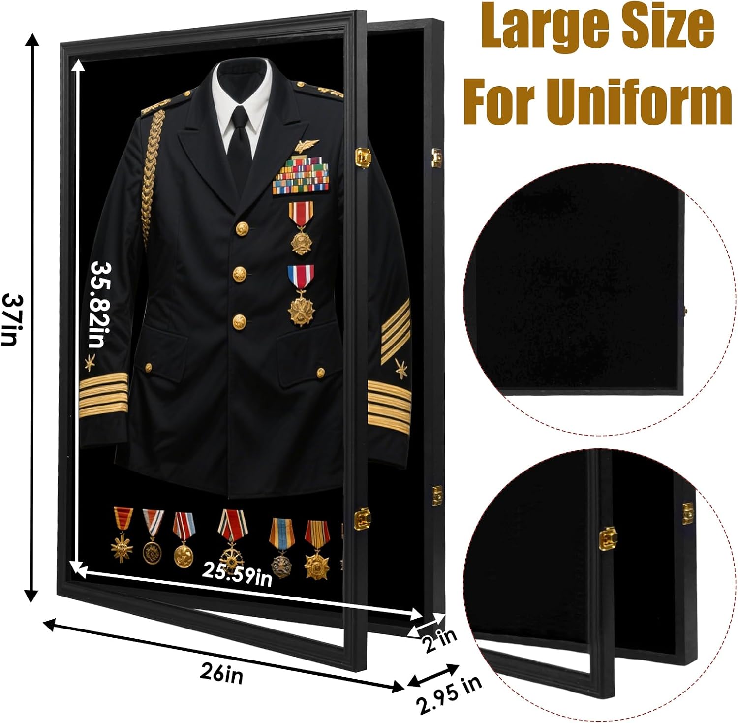 Military Uniform Shadow Box, Police Uniform Display Frame, Clear Acrylic Surface Shadow Box with Hanger and Lock for Military Uniforms, Jerseys, Hanging Badges and Medals Flag （35.82x25.59x2）