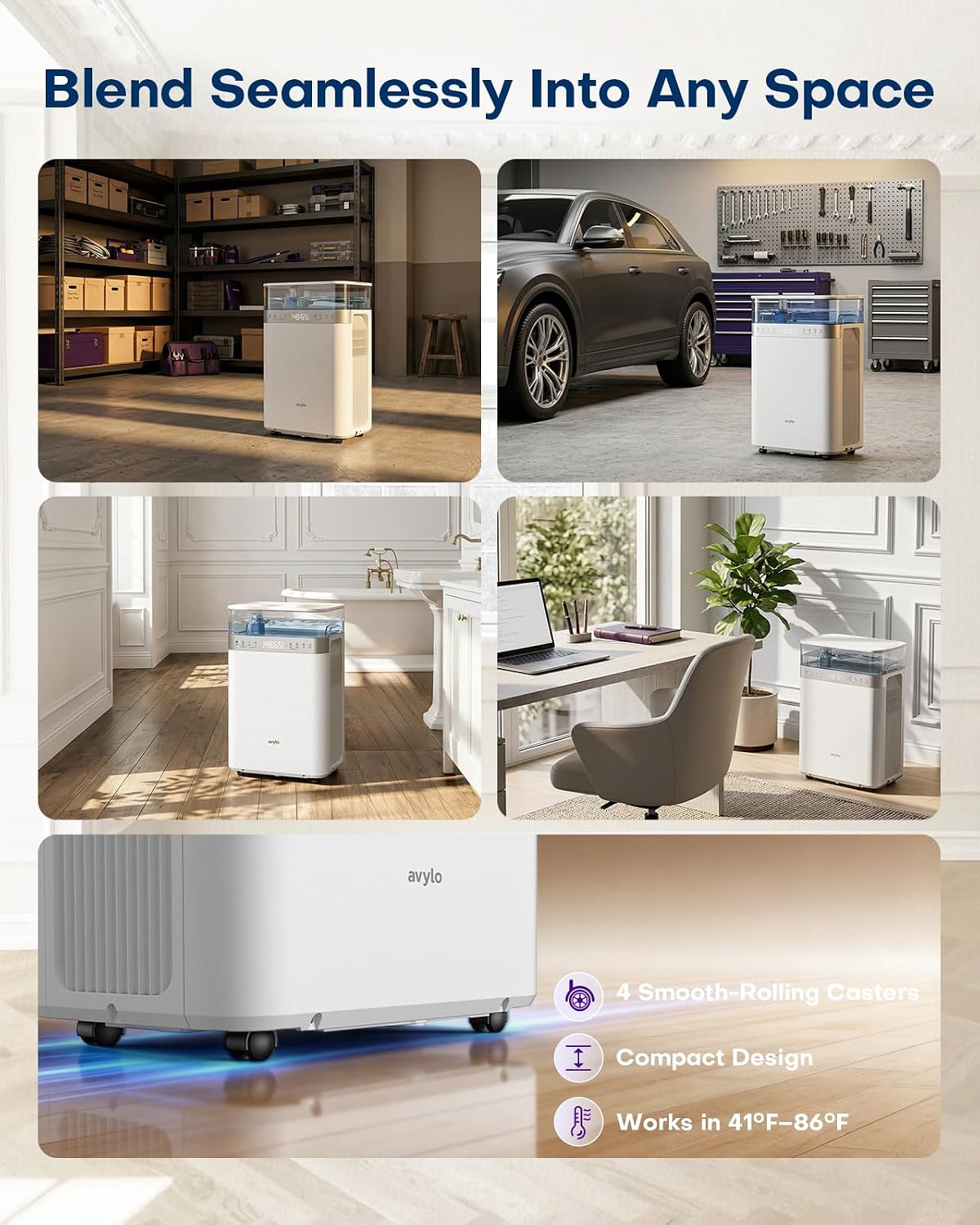 avylo Dehumidifier for Basement with Pump, 2.11 Gallon Top-Mounted Water Tank, Max 90 Pint/D, Energy Star Most Efficient 2025, 4500 Sq.Ft Dehumidifiers for Home with 41dB, Drain Hose, Auto Defrost