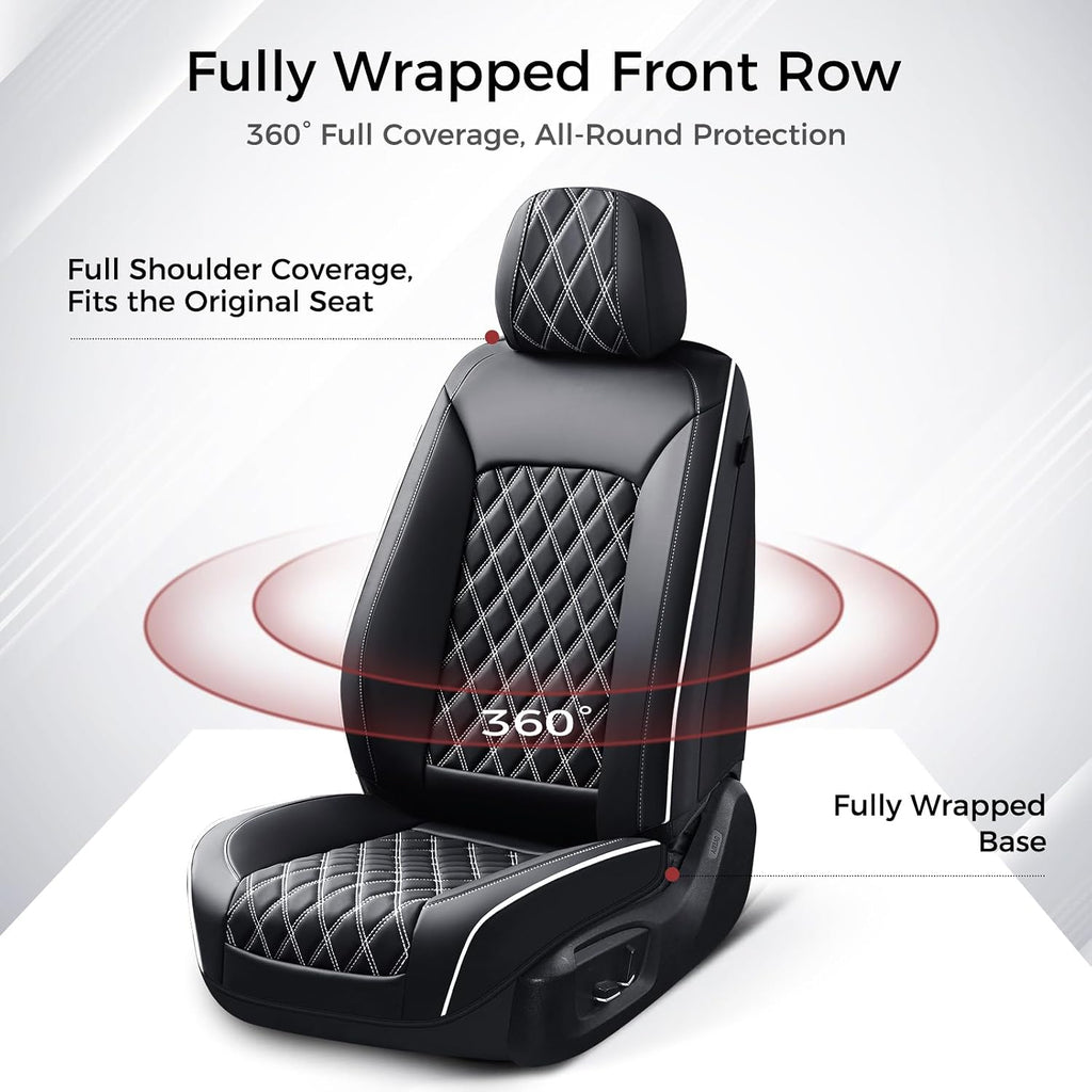 Huidasource Universal Car Seat Cover, Nappa Leather Car Seat Cover Set, Velcro Adjustable, Compatible with Airbags, Armrests, Child Seat, fit for Most Cars, Vans, Trucks, SUVs (Full Set/Black&White)