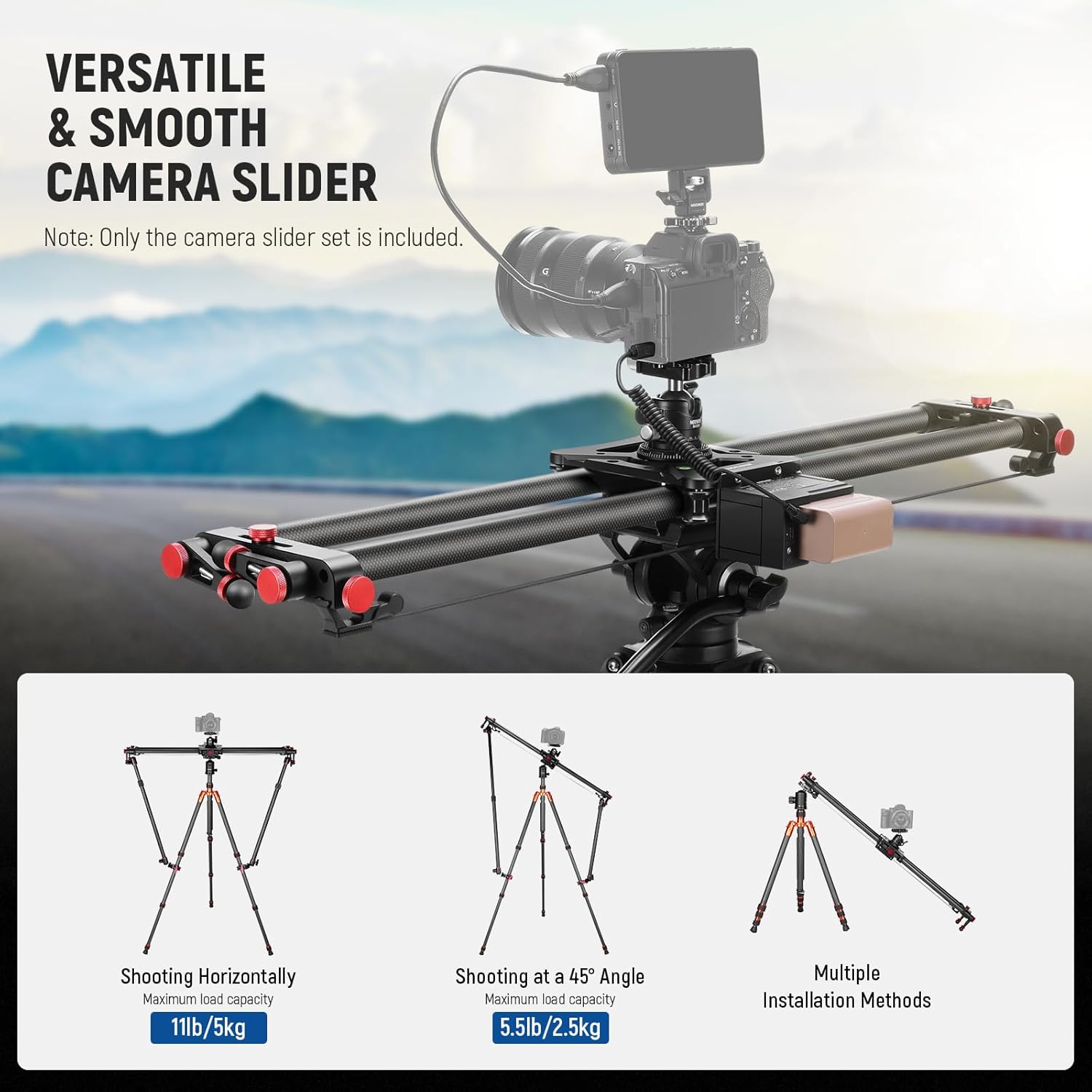 NEEWER 31.5'/80cm Motorized Camera Slider, App Wireless Control DSLR Carbon Fiber Dolly Rail Slider with 4400mAh F750 Battery (Charger Not Included), Support Video Mode, Time Lapse Photography, ER1-80