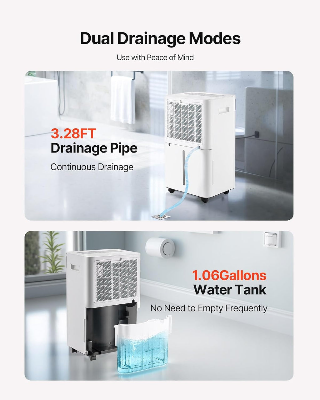 VEVOR 52 Pints Dehumidifier for Home & Basement, 4000 Sq.Ft Large Coverage, Drain Hose for Commercial & Industrial Use, Smart Humidity Control, Low Noise for Warehouses, Bathroom, Bedrooms & Storage