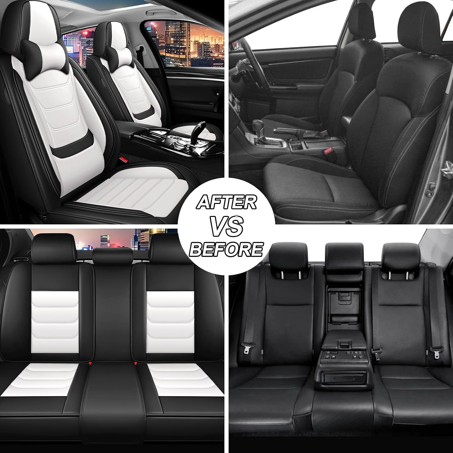 Car Seat Cover Full Set for Kia EV9 Seat Covers 2024-2025, Nappa Leather Waterproof Seat Covers for Cars, Airbag Compatible, Universal Automotive Seat Covers(Luxury Front Row/Black White)
