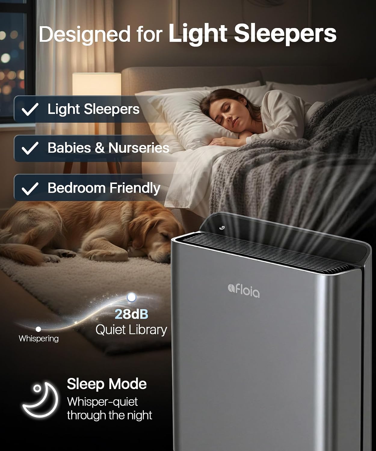 Afloia Air Purifiers for Bedroom - Air Purifiers for Home Large Room Up to 2000Ft², 3-Stage Filter with Laser Air Quality Sensor for Pets Hair Dander Pollen Allergies Dust Mold Odor Smoke, Grey