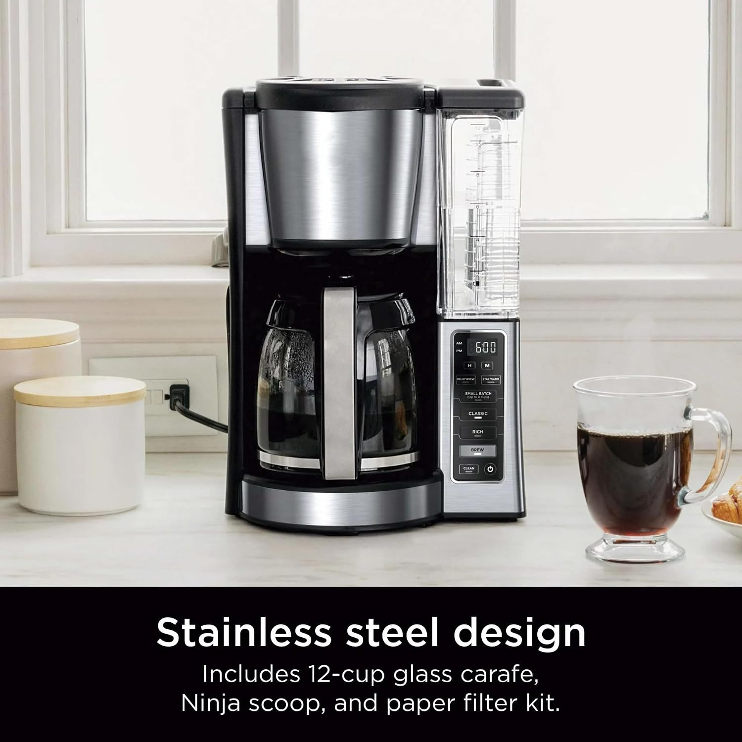 Niinja 12-Cup Programmable Coffee Maker, Glass Carafe with Classic & Rich Brew Styles, Adjustable Warming Plate & Removable 60‑oz Reservoir