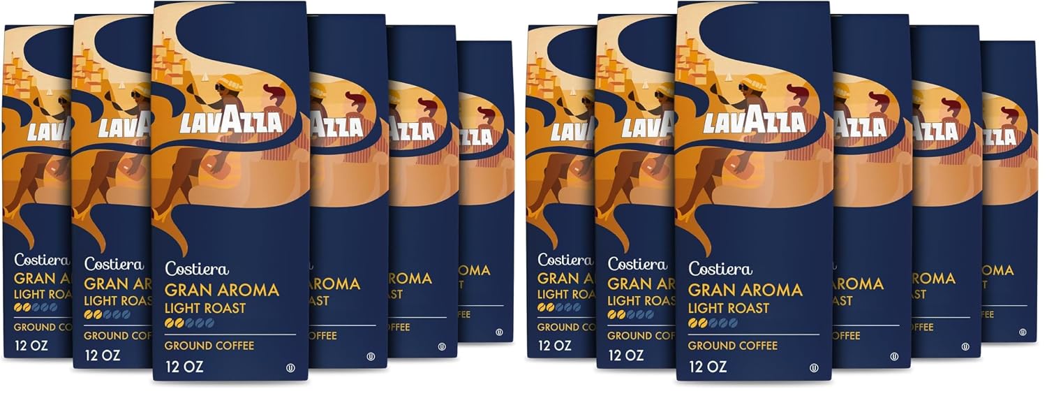 Lavazza Costiera Gran Aroma Ground Coffee 6 Bags of 12oz, Light Roast, Smooth and Aromatic Taste, Intensity 2/5, 100% Arabica, Ideal for Drip Brewers, (Pack of 12) - Package May Vary