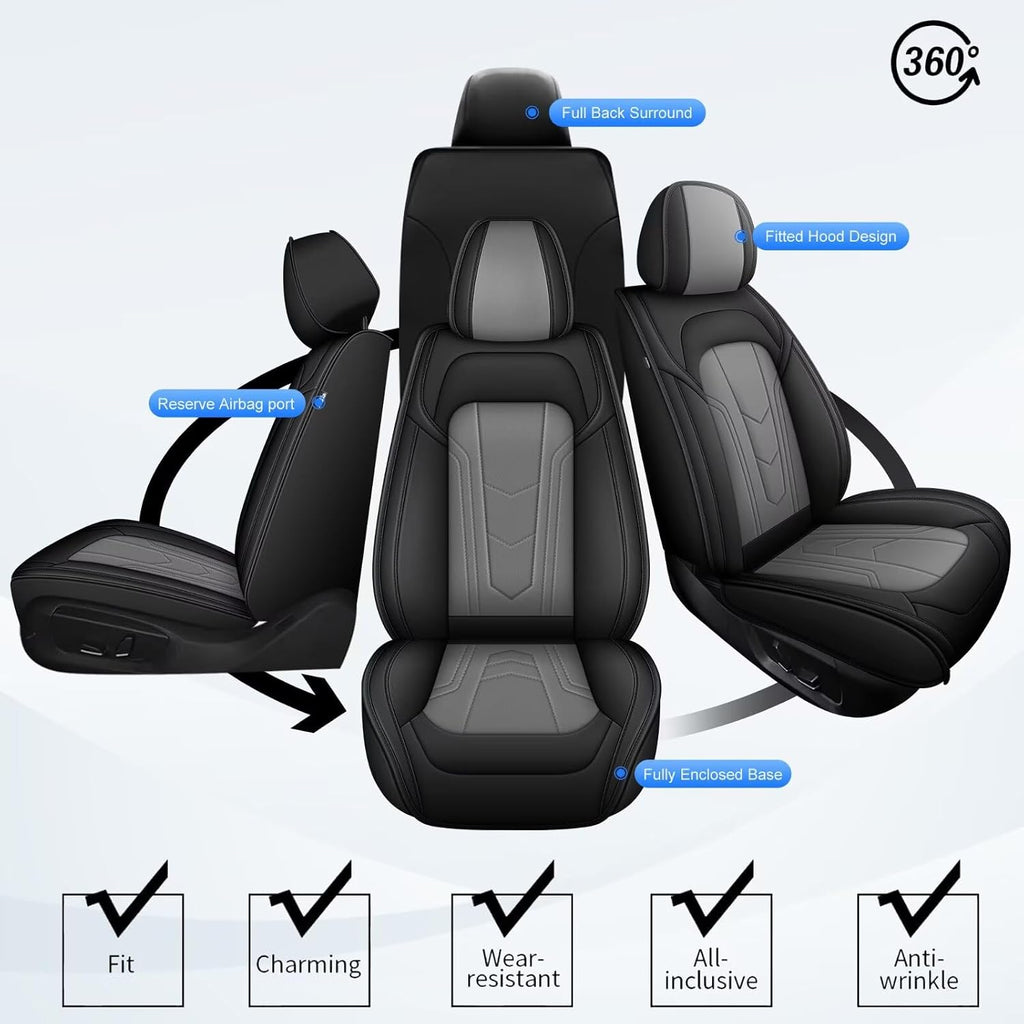 2 Front Seat Covers Fit for Jeep Grand Cherokee 2005-2026, Premium Leather Car Seat Covers, Waterproof & Airbag-Compatible Seat Cushion Automotive Seat Protectors(2 Seats, Black & Grey)