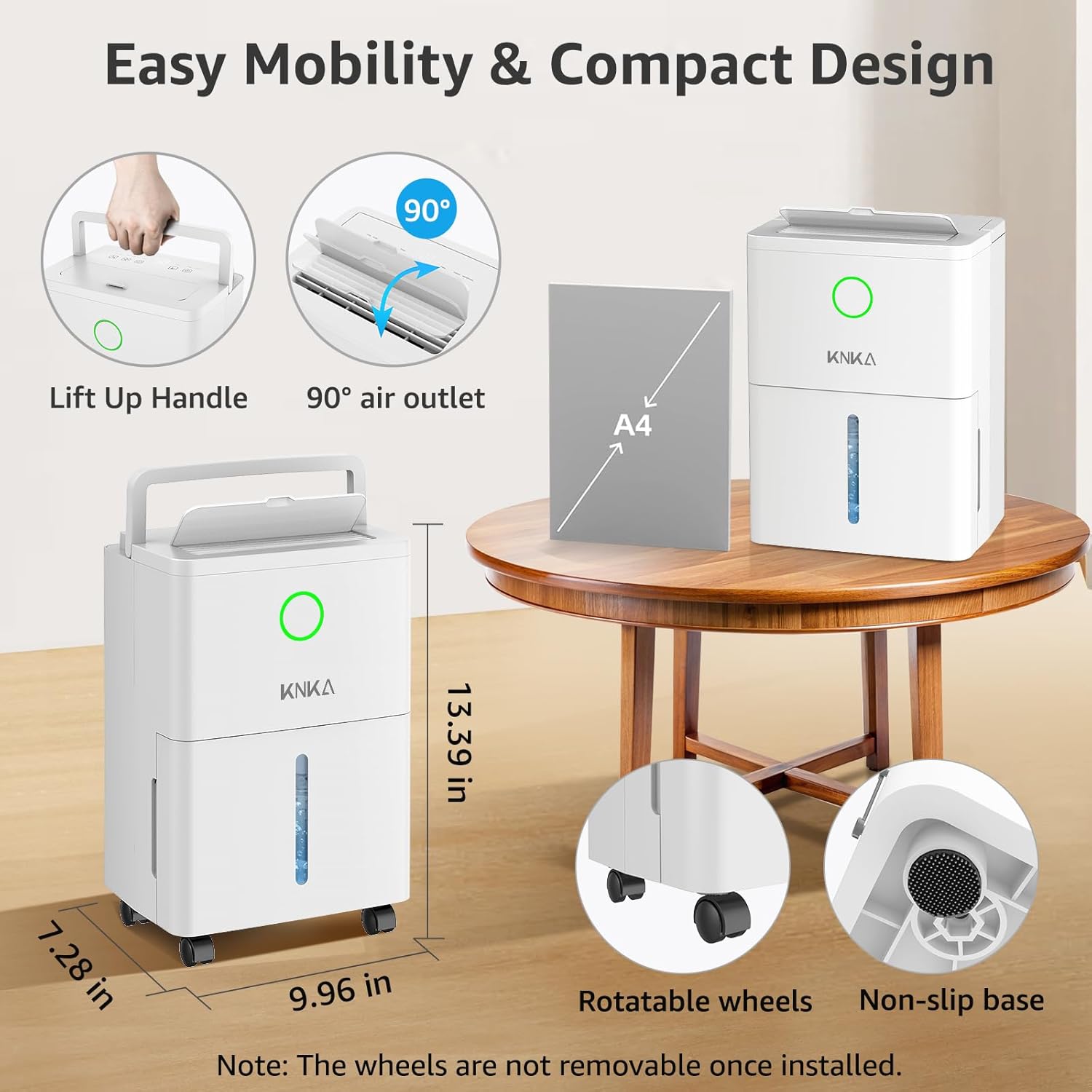 KNKA 19 Pint Quiet Dehumidifier with Drain Hose, 1300 Sq.ft Dehumidifiers for Home, Smart Humidity Control & Display, 24H Timer, Washable Filter, Idea for Bathroom Basement Bedroom RV Large Room