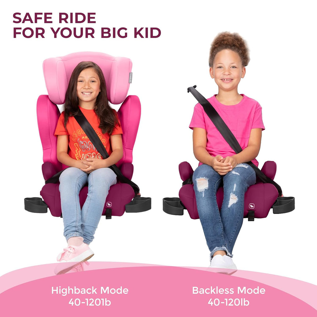Diono Cambria LE, 2-in-1 Belt Positioning Booster Seat,Backless and High-Back Booster seat for Children from 40—120 lb,17' Wide,6 Headrest Positions,Lightweight with Latch,Pink