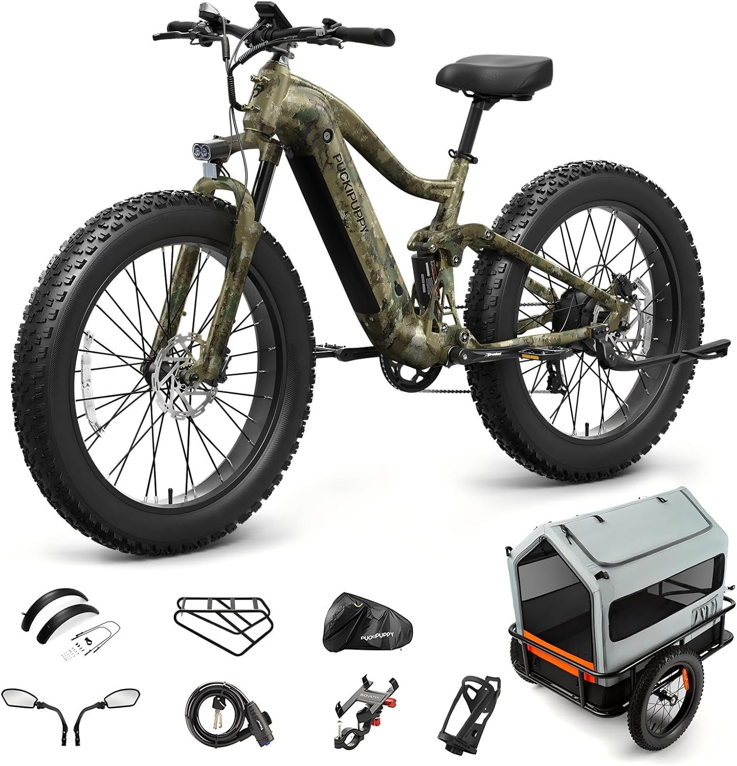 PUCKIPUPPY Electric Bike for Adults 960W, 48V 20AH Battery Ebike, 26' Fat Tire 28MPH 80Miles Range Mountain Electric Bicycle, 7 Speed Hydraulic Disc Brake, Full Suspension
