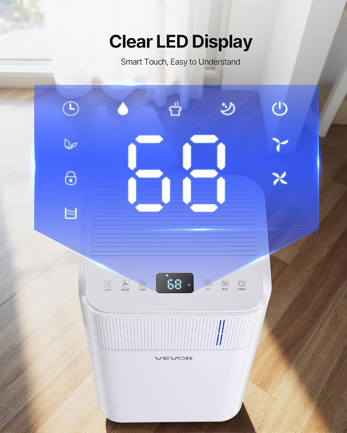 VEVOR 30 Pints Dehumidifier for Home & Basement, 1500 Sq.Ft Large CoverageDrain Hose for Commercial & Industrial Use, Smart Humidity Control, Low Noise for Large Rooms, Warehouses, Bedrooms & Storage