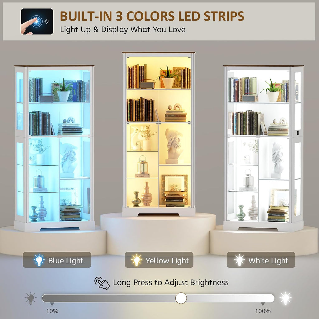 Lvifur 71' Display Cabinet with Glass Doors, Modern Curio Cabinet with 3 Color Lights, 7-Tiers Glass Display Cases for Collectibles, Tall Lego Storage Cabinet with Human Body Sensor (White)