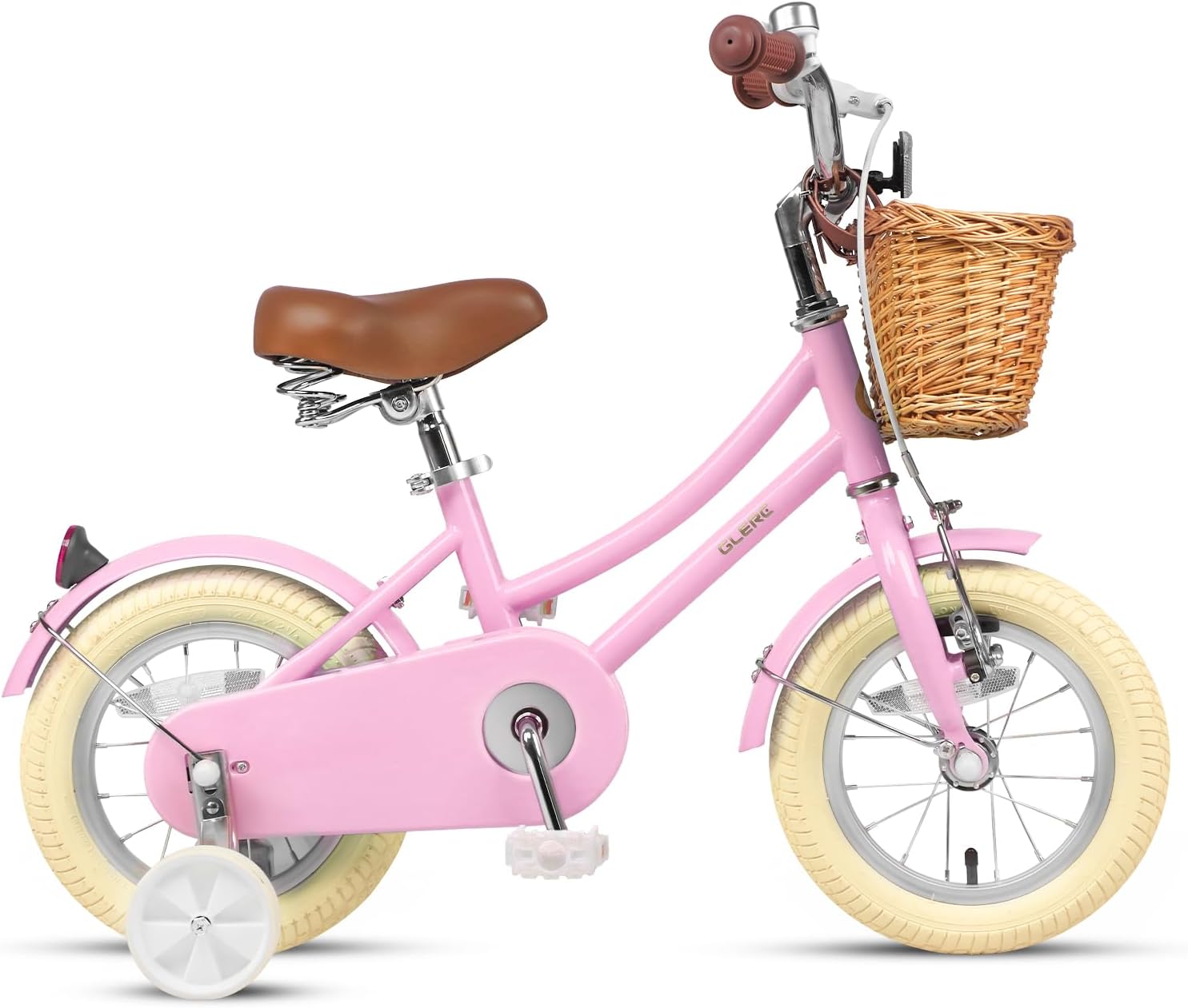 Glerc Little Molly 12-20 Inch Kids Retro Cruiser Bike for 2-13 Year Old with Wicker Basket & Training Wheels/Kickstand, Multiple Colors