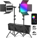 NEEWER Upgraded 660 PRO II RGB LED Video Light with App Control & Tripod Stand Kit, 2 Pack 50W/1% Min Dimming/CRI97+/3200-5600K for Game Streaming YouTube Studio, Bluetooth