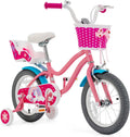 BABY JOY Kids Bike, 12 14 16 18 20 Inch Girls Bike w/Detachable Training Wheels or Kickstand, Storage Basket, Adjustable Seat & Handlebar, Bow or Streamer, Children Bicycle for 3-8 Years Old