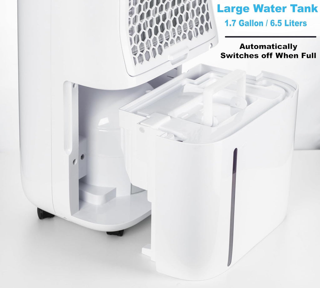 Nyxi 4,500 Sqft / 50 Pints Powerful Compressor Dehumidifier, Smart Digital Humidity Control, XL Water Tank 1.7 Gallon, Drain Hose Option, 24-Hour Timer, Removes Moisture for Home, Laundry, Office