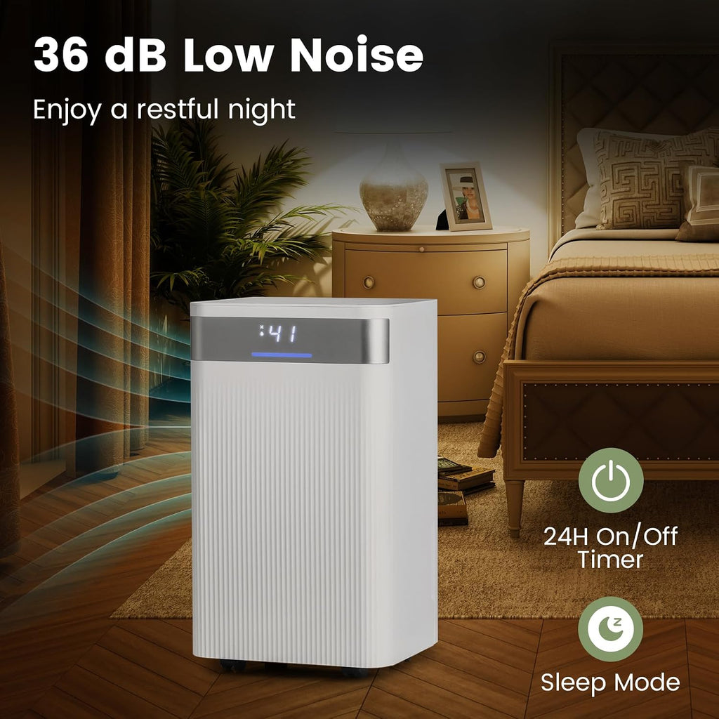 COSTWAY 32 Pints Dehumidifier, 24H Timer, 3-Color Indicator, Drain Hose & Wheels, Low Noise, 2000 Sq.Ft Portable Dehumidifier Home, Bathroom, Bedroom