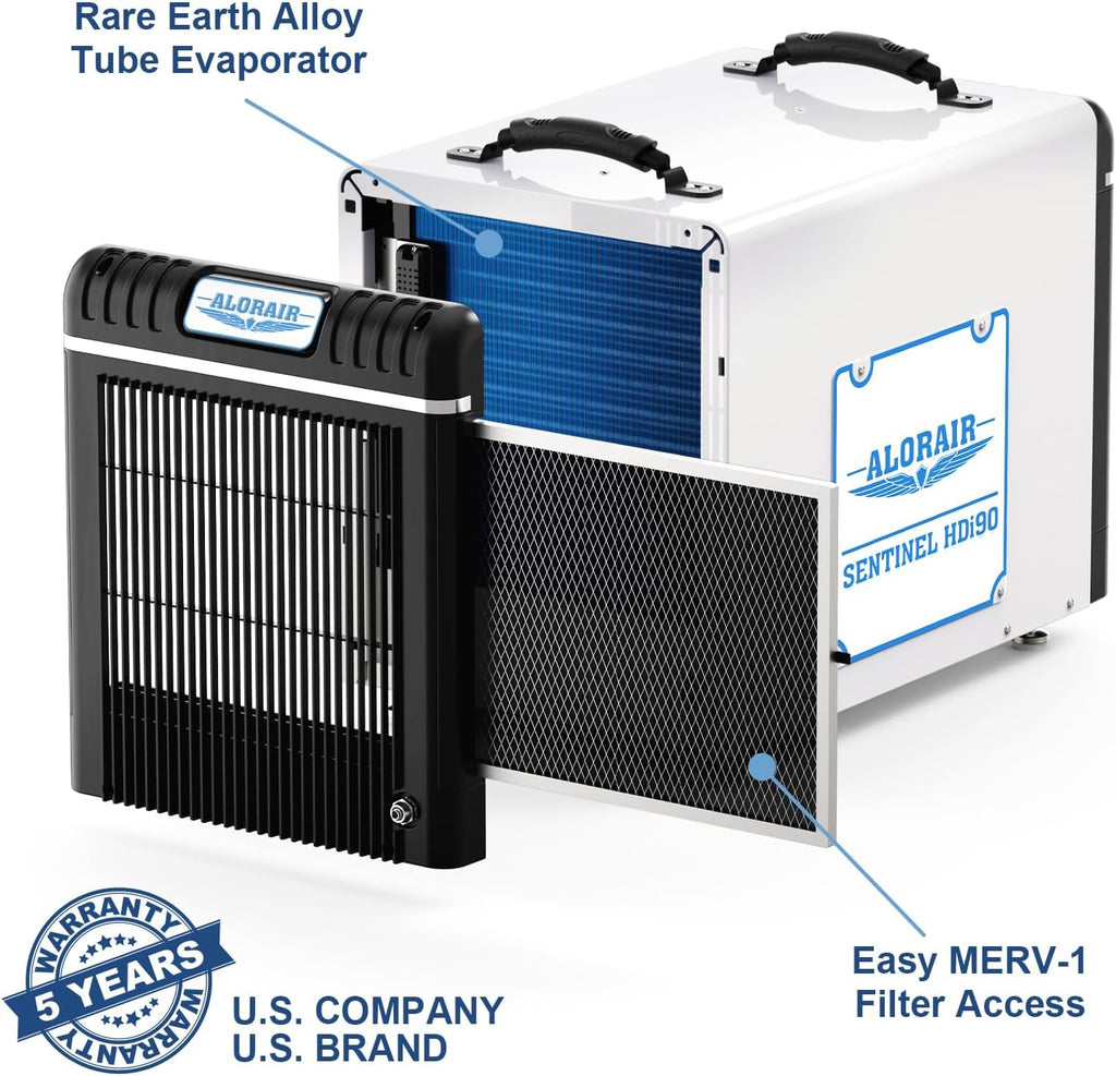 ALORAIR Basement/Crawlspace Dehumidifiers 198 PPD (Saturation), 90 Pints (AHAM), 5 Years Limited Warranty, Condensate Pump, Auto Defrosting, Rare Earth Alloy Tube Evaporator, Remote Control (optional)