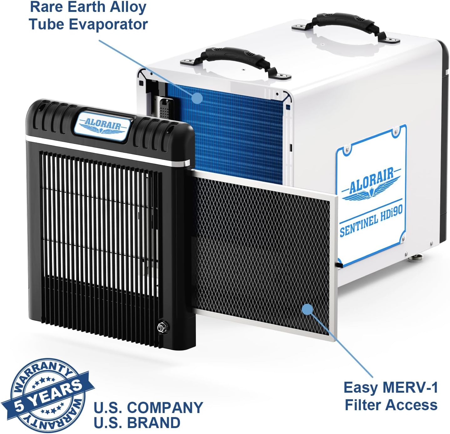 ALORAIR Basement/Crawlspace Dehumidifiers 198 PPD (Saturation), 90 Pints (AHAM), 5 Years Limited Warranty, Condensate Pump, Auto Defrosting, Rare Earth Alloy Tube Evaporator, Remote Control (optional)