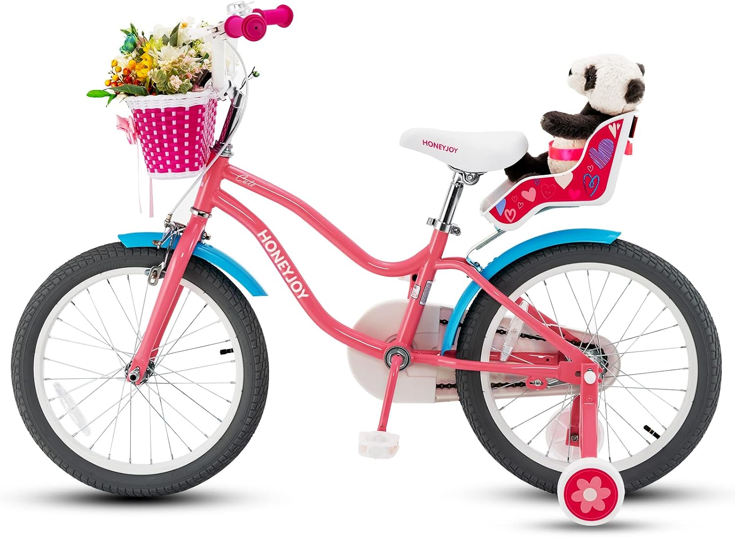 HONEY JOY Kids Bike, 14 16 18 Inch Girls Bike for Toddlers w/Training Wheels, Handbrake & Coaster Brake, Steel Frame, Fully Enclosed Chain, Little Princess Style Children Bicycle, Gift for Girls 3-8